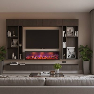 شومینه برقی 150x40 هیزم ترکیبی فریم فلزی